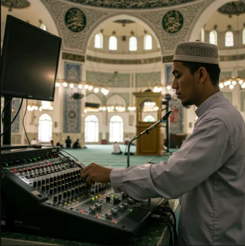 sistem audio masjid, pemasangan PA system, audio visual dewan